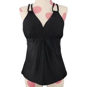 Women's NWT Bikinx Black Tankini XL Runs Small Criss Cross Strappy Back Swimsuit